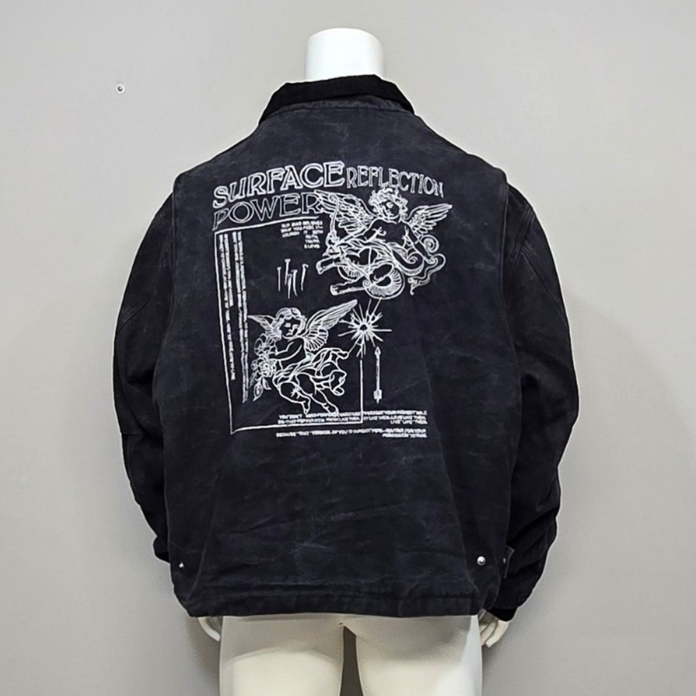 Washed Duck Canvas Work Jacket Men XXXL Black Angel Graphic Utility Streetwear
